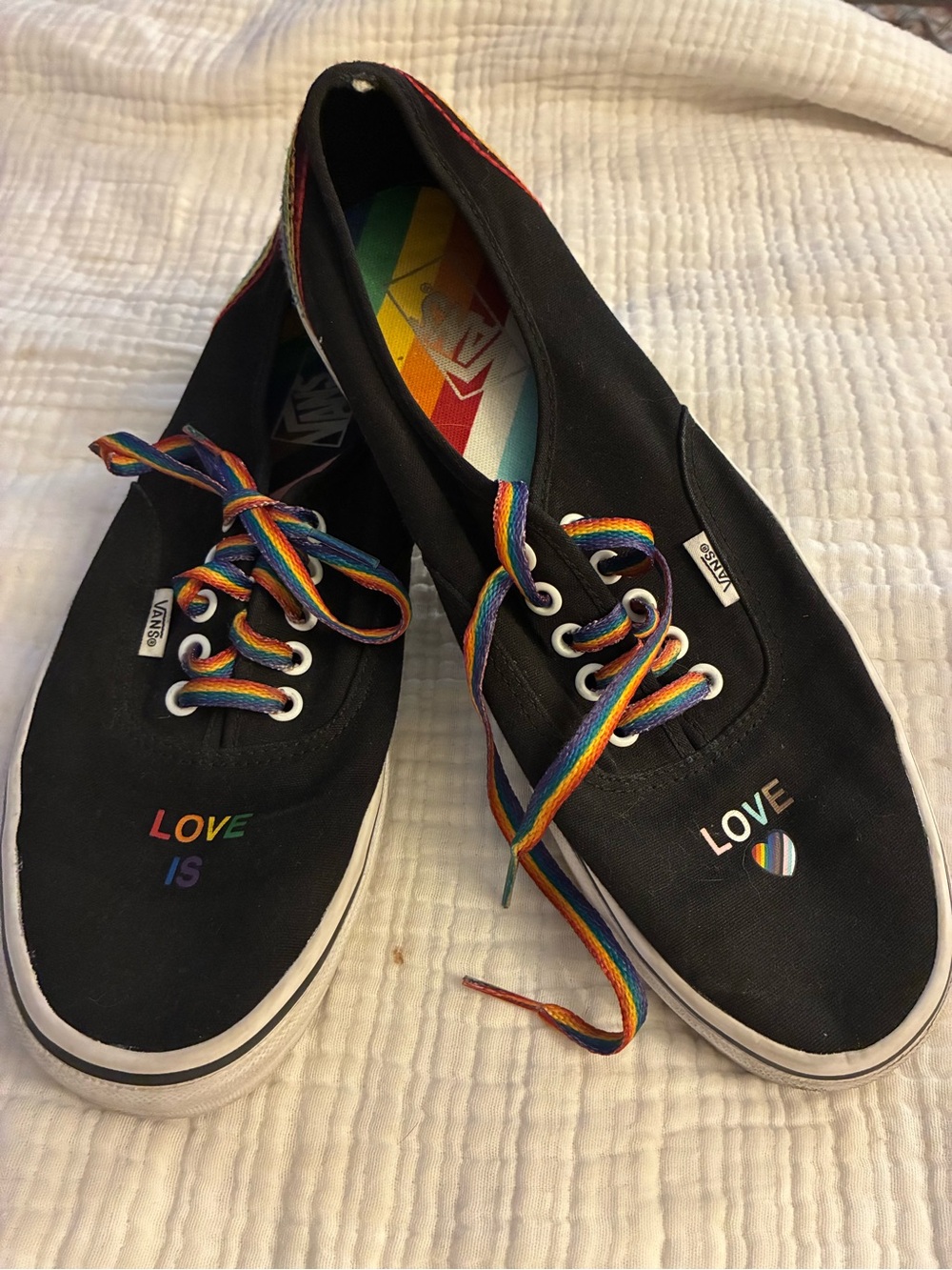 Vans Black Canvas Sneakers with Rainbow Laces